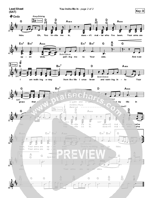 You Invite Me In Lead Sheet (SAT) (Meredith Andrews)