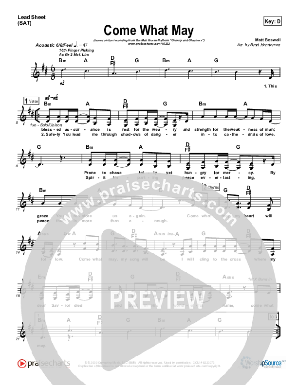 Come What May Lead Sheet (Matt Boswell)