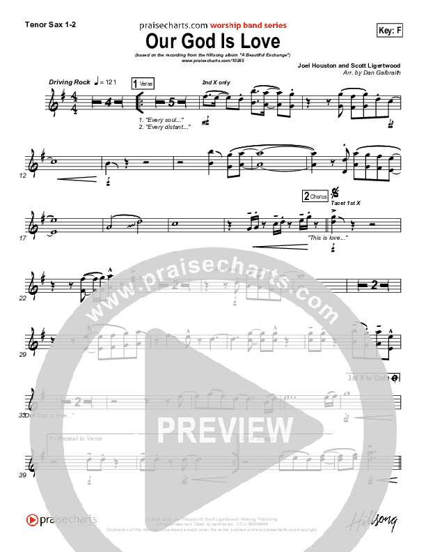 Our God Is Love Tenor Sax 1/2 (Hillsong Worship)