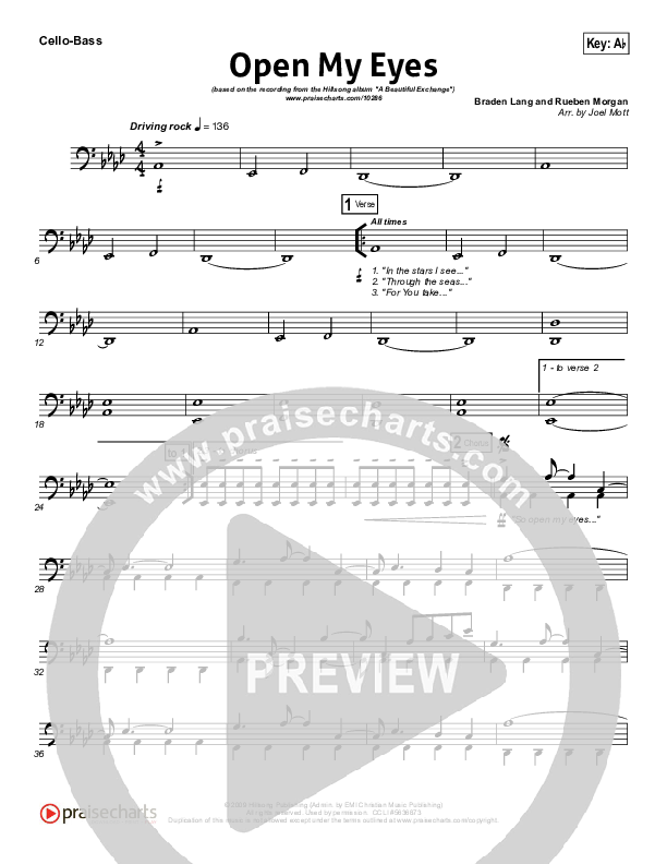 Open My Eyes Cello/Bass (Hillsong Worship)