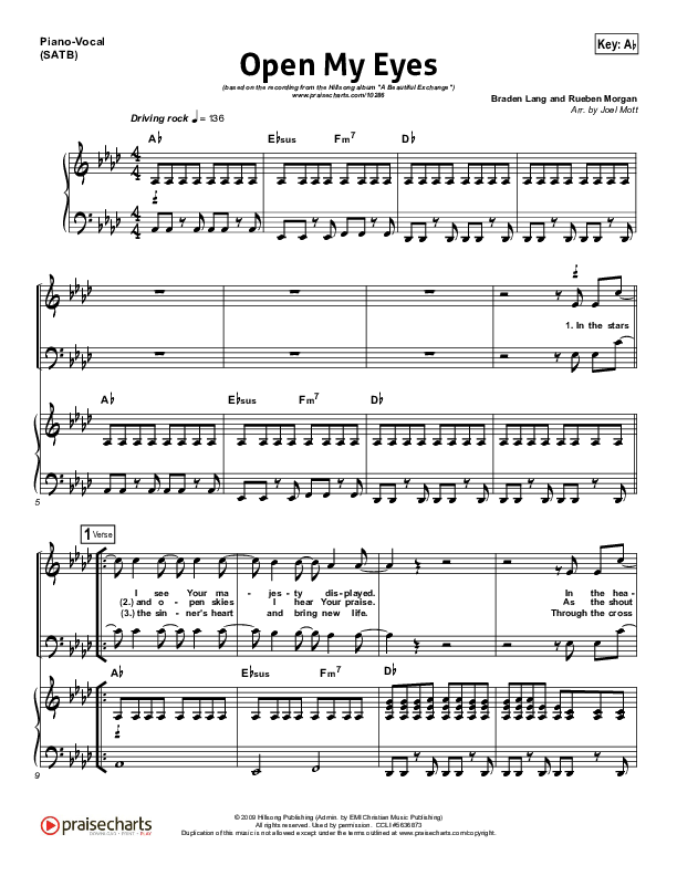 Open My Eyes Piano/Vocal (SATB) (Hillsong Worship)