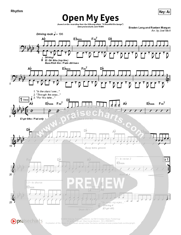 Open My Eyes Rhythm Chart (Hillsong Worship)