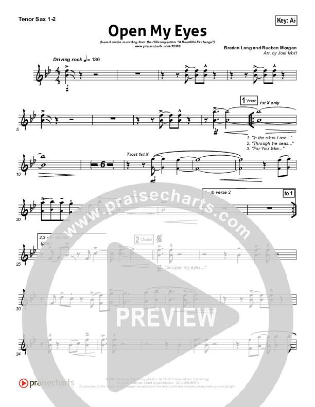 Open My Eyes Tenor Sax 1/2 (Hillsong Worship)