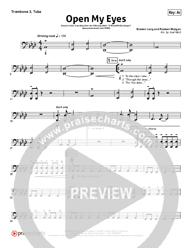 Open My Eyes Trombone 3/Tuba (Hillsong Worship)