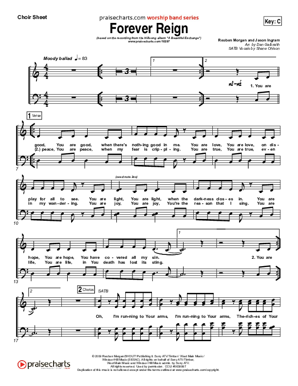 Forever Reign Choir Sheet (SATB) (Hillsong Worship)