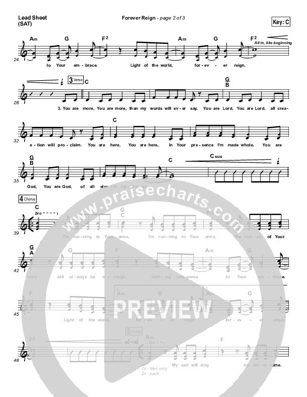 Forever Reign Lead Sheet (SAT) (Hillsong Worship)