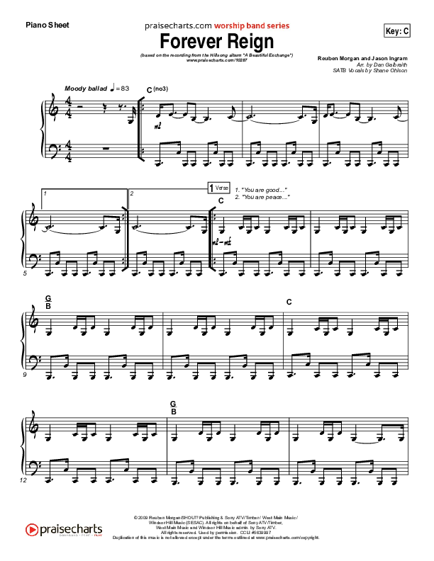 Forever Reign Piano Sheet (Hillsong Worship)