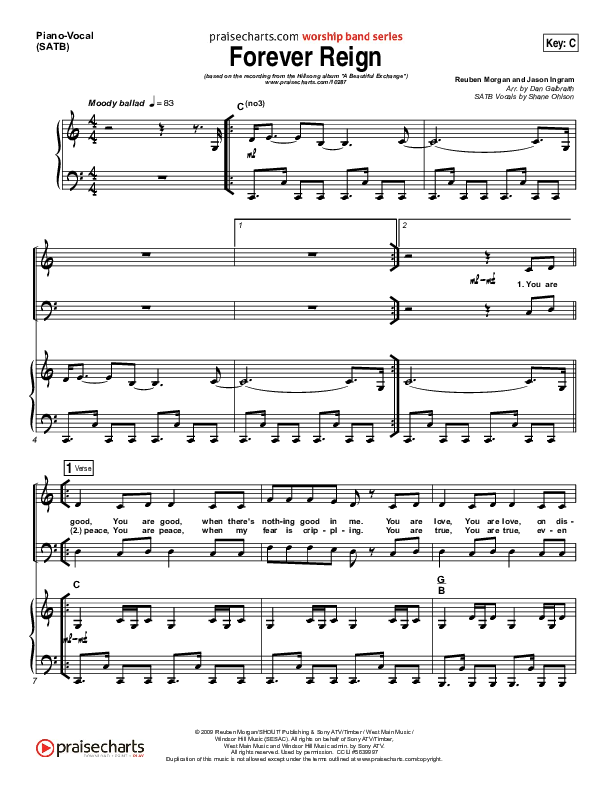 Forever Reign Piano/Vocal (SATB) (Hillsong Worship)