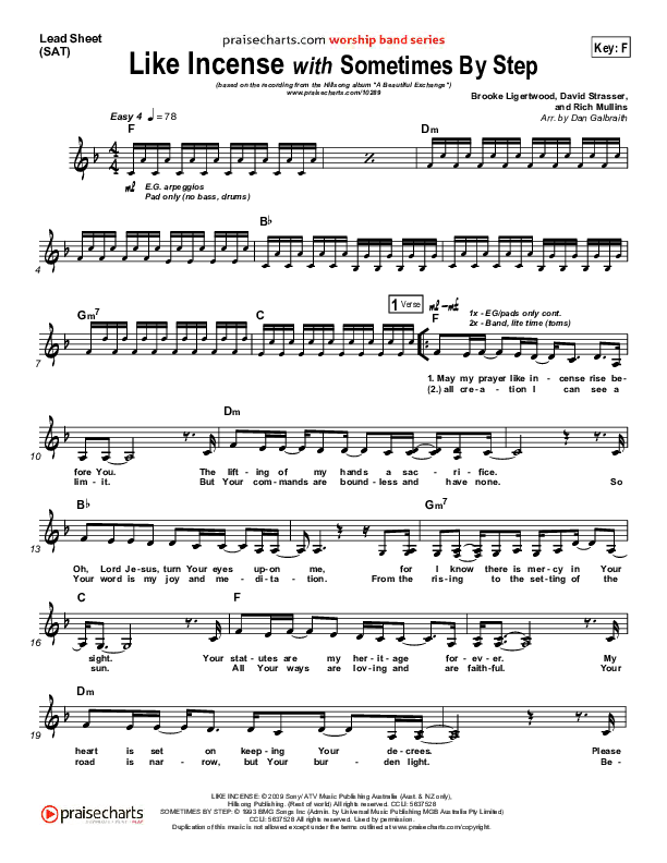 Like Incense Lead Sheet (Hillsong Worship)