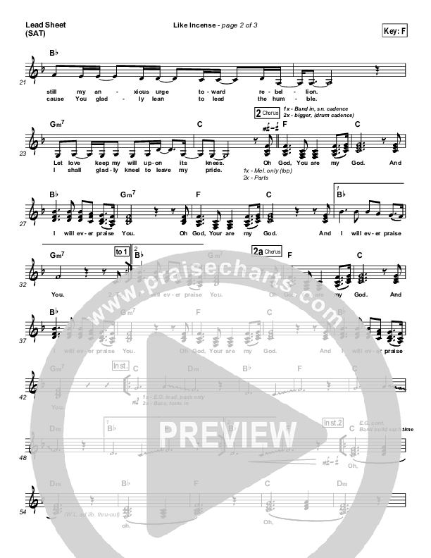 Like Incense Lead Sheet (Hillsong Worship)