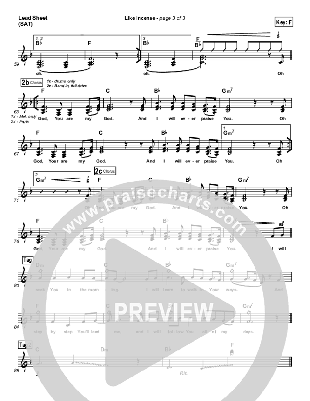 Like Incense Lead Sheet (Hillsong Worship)