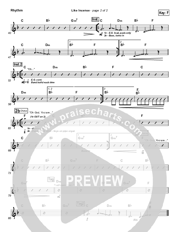 Like Incense Rhythm Chart (Hillsong Worship)