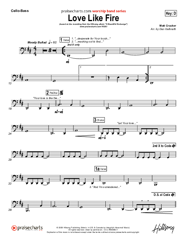 Love Like Fire Cello/Bass (Hillsong Worship)