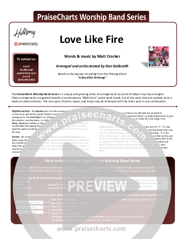 Love Like Fire Cover Sheet (Hillsong Worship)