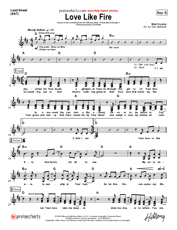 Love Like Fire Lead Sheet (Hillsong Worship)