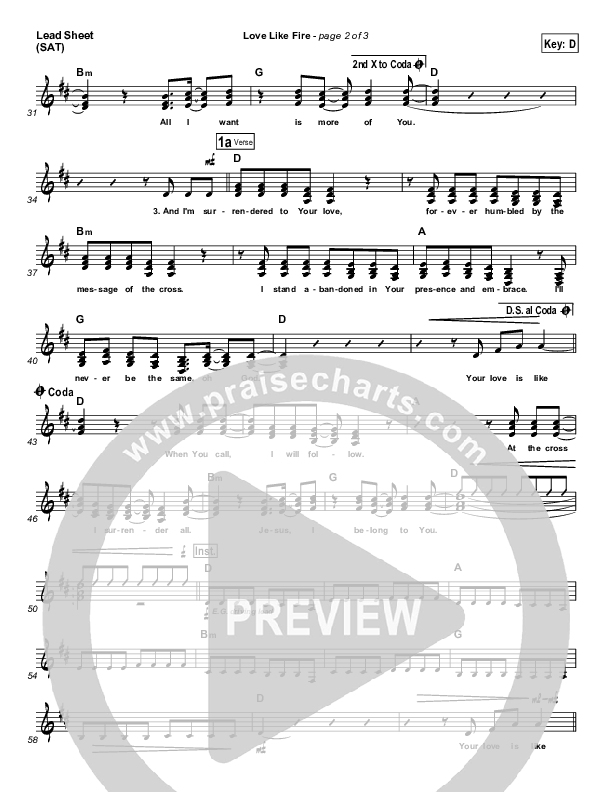 Love Like Fire Lead Sheet (Hillsong Worship)