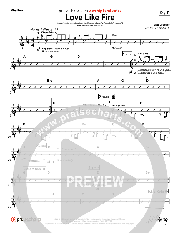 Love Like Fire Rhythm Chart (Hillsong Worship)