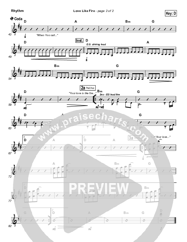 Love Like Fire Rhythm Chart (Hillsong Worship)