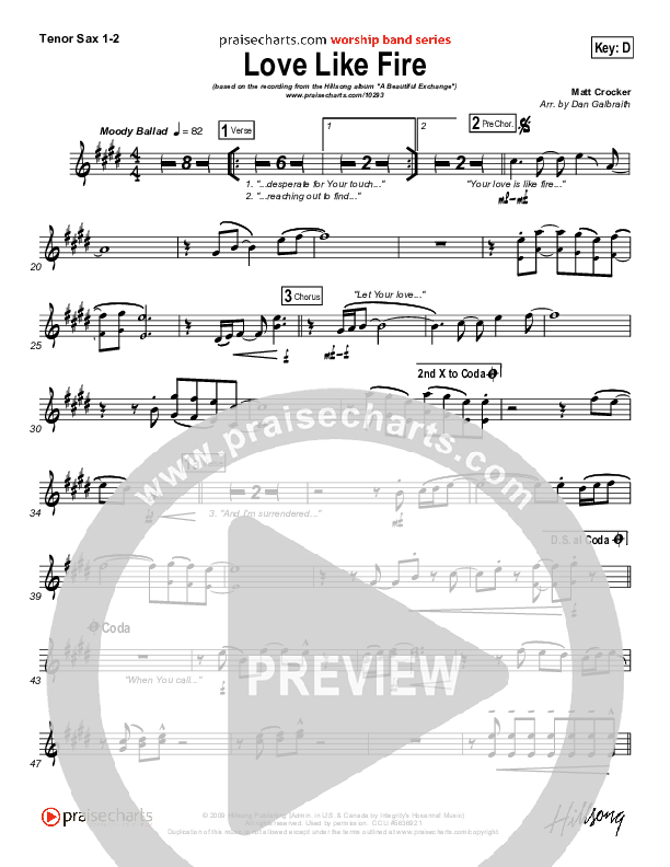 Love Like Fire Tenor Sax 1/2 (Hillsong Worship)