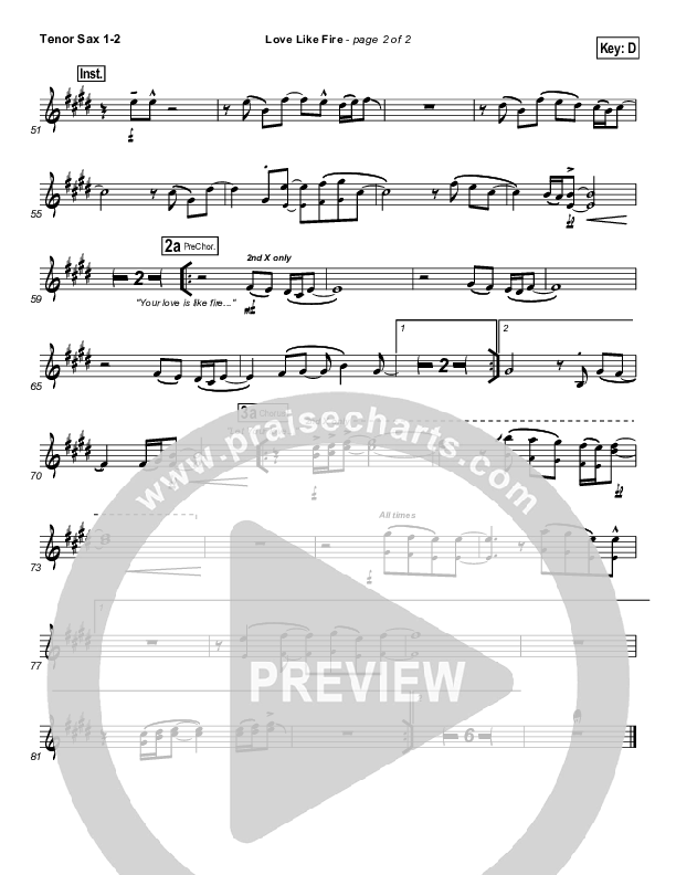 Love Like Fire Tenor Sax 1/2 (Hillsong Worship)