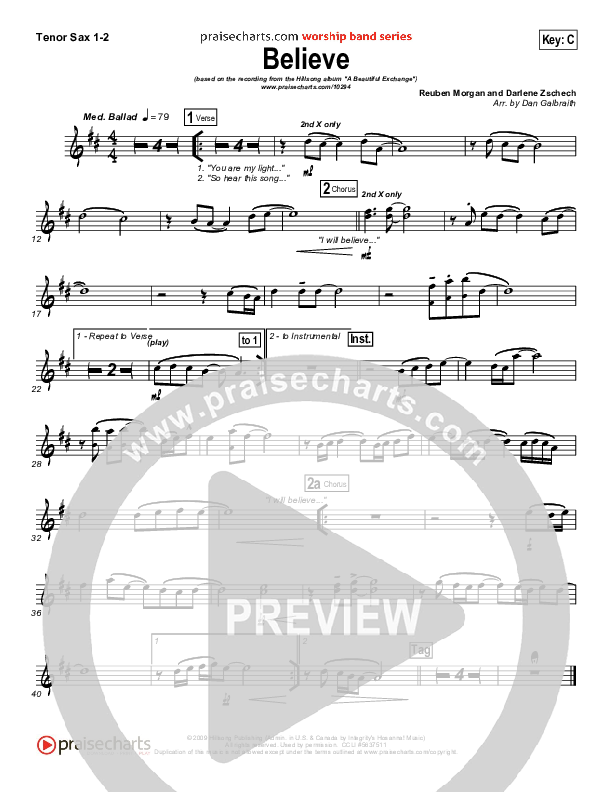 Believe Tenor Sax 1/2 (Hillsong Worship)