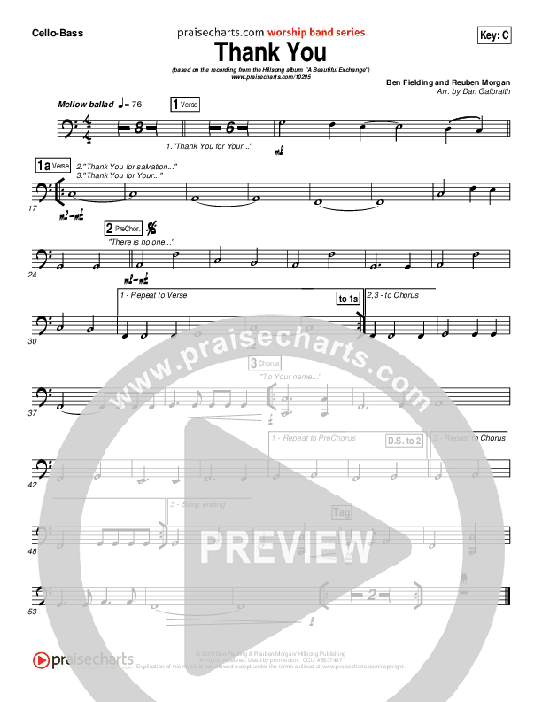 Thank You Cello/Bass (Hillsong Worship)