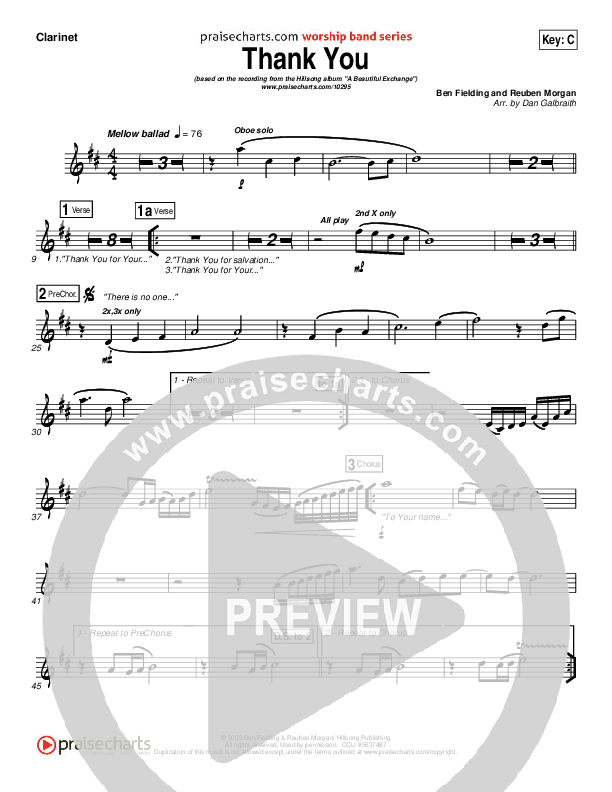 Thank You Clarinet (Hillsong Worship)