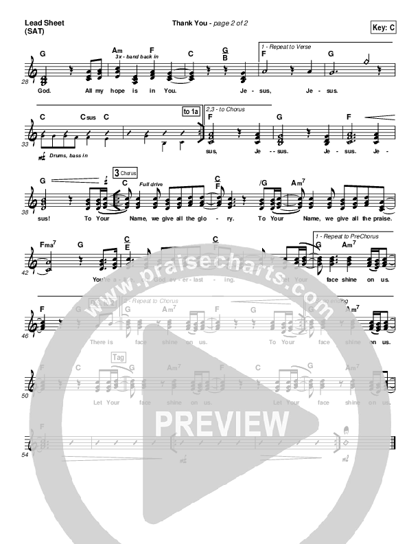 Thank You Lead Sheet (Hillsong Worship)