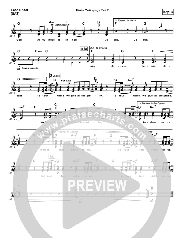 Thank You Lead Sheet (SAT) (Hillsong Worship)