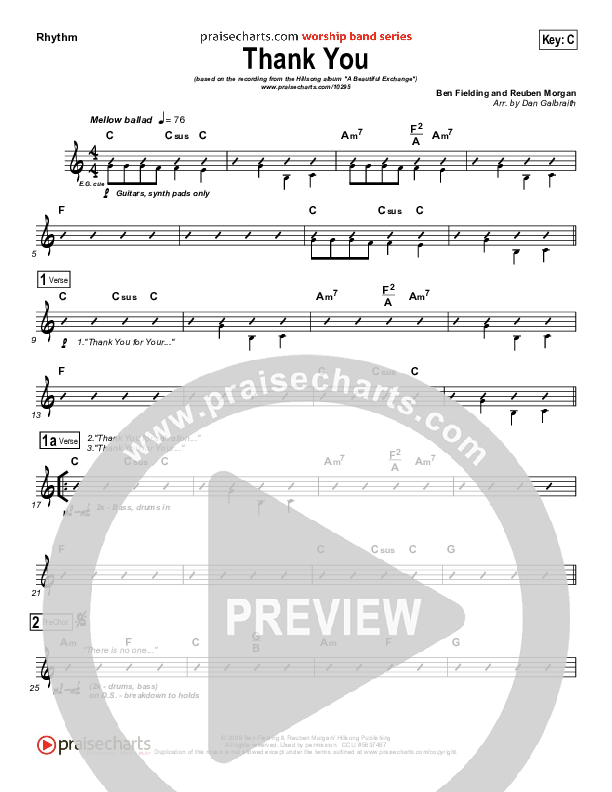 Thank You Rhythm Chart (Hillsong Worship)