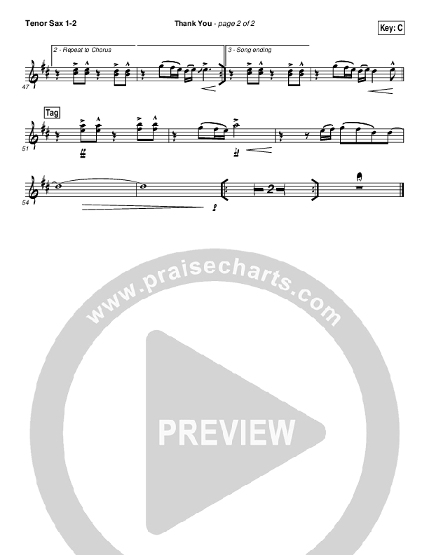 Thank You Tenor Sax 1/2 (Hillsong Worship)