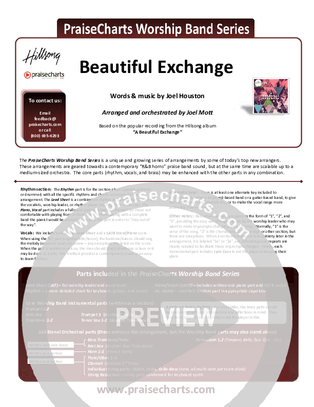 Beautiful Exchange Cover Sheet (Hillsong Worship)