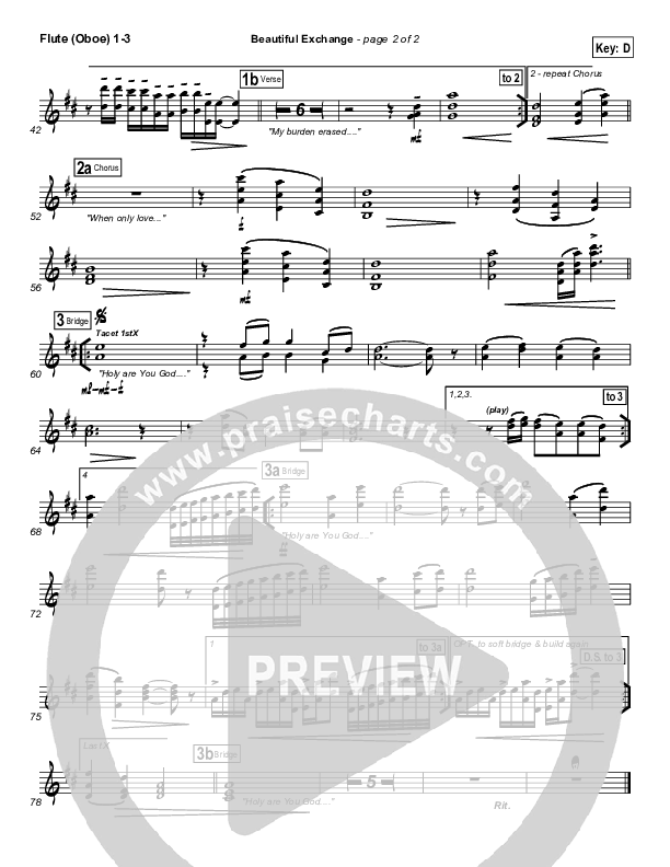 Beautiful Exchange Flute/Oboe 1/2/3 (Hillsong Worship)