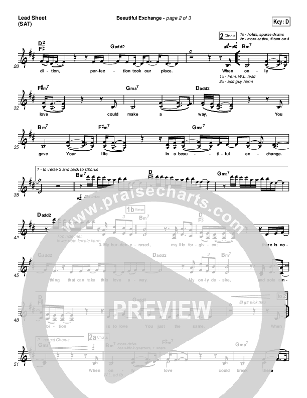 Beautiful Exchange Lead Sheet (Hillsong Worship)