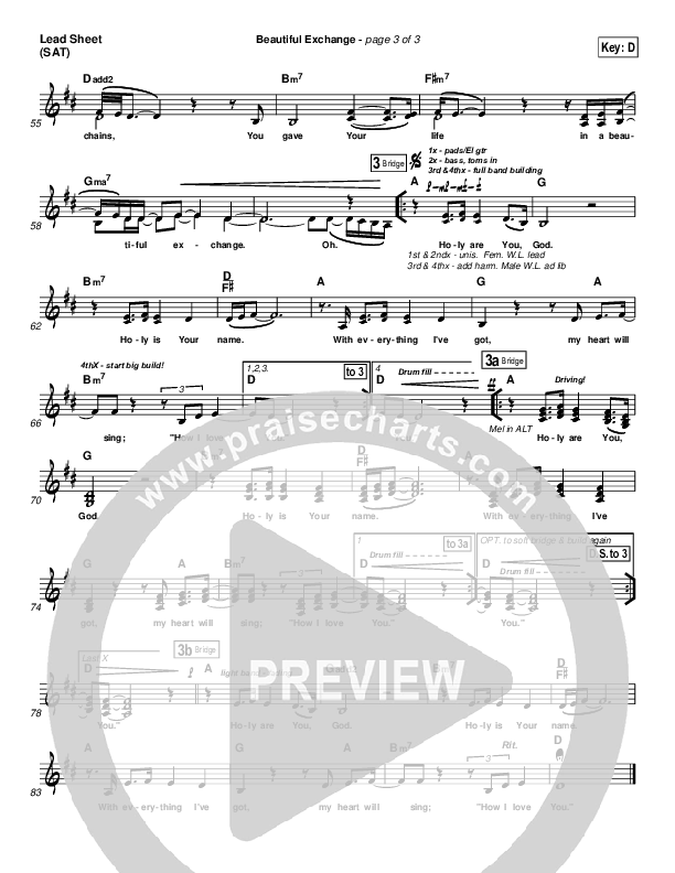 Beautiful Exchange Lead Sheet (Hillsong Worship)
