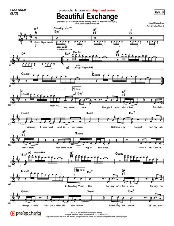 Beautiful Exchange Lead Sheet (SAT) (Hillsong Worship)