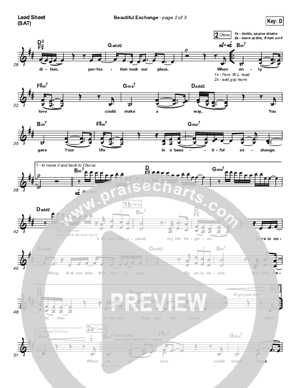 Beautiful Exchange Lead Sheet (SAT) (Hillsong Worship)