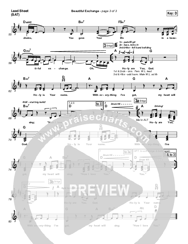 Beautiful Exchange Lead Sheet (SAT) (Hillsong Worship)