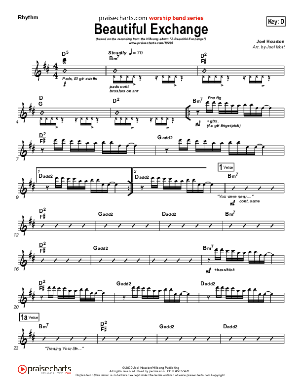 Beautiful Exchange Rhythm Chart (Hillsong Worship)
