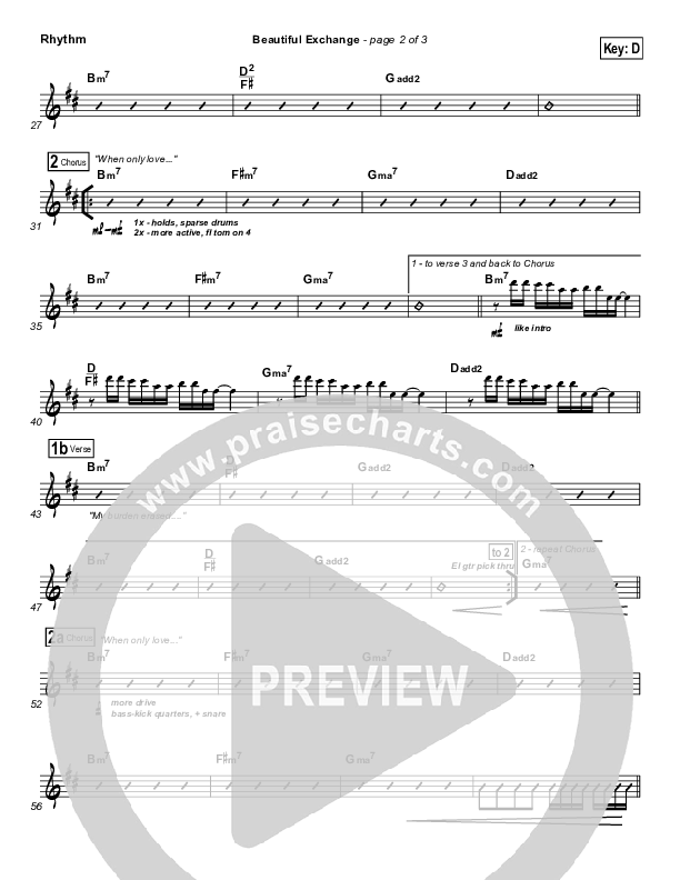 Beautiful Exchange Rhythm Chart (Hillsong Worship)