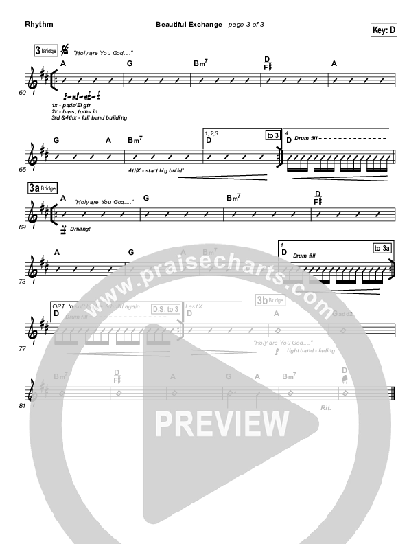 Beautiful Exchange Rhythm Chart (Hillsong Worship)