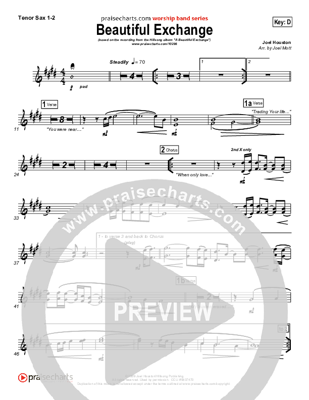 Beautiful Exchange Tenor Sax 1/2 (Hillsong Worship)
