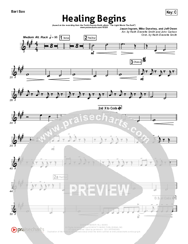 Healing Begins Bari Sax (Tenth Avenue North)