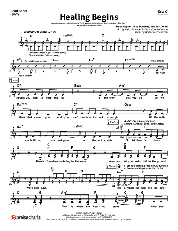 Healing Begins Lead Sheet (Tenth Avenue North)