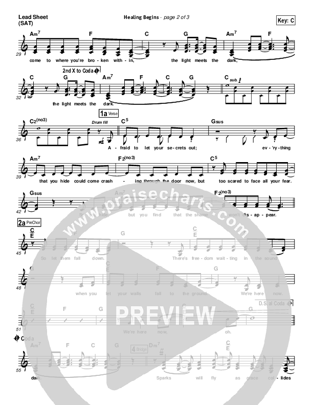 Healing Begins Lead Sheet (Tenth Avenue North)