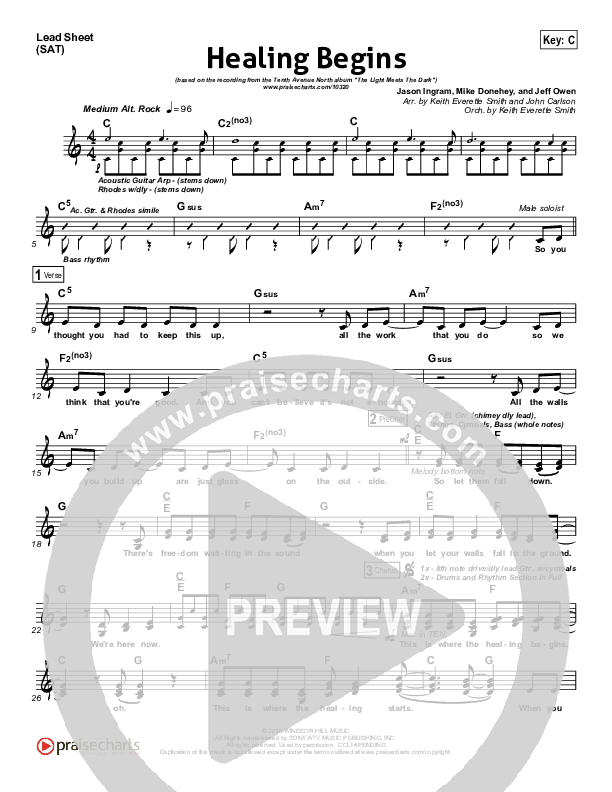 Healing Begins Lead Sheet (Tenth Avenue North)