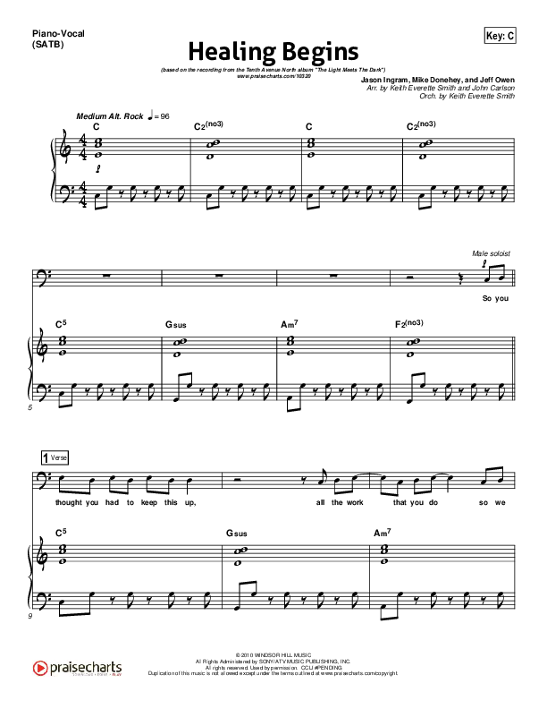 Healing Begins Piano/Vocal & Lead (Tenth Avenue North)