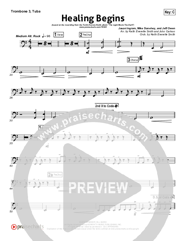 Healing Begins Trombone 3/Tuba (Tenth Avenue North)