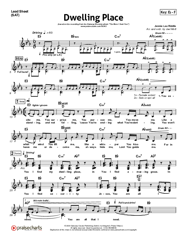Dwelling Place Lead Sheet (Gateway Worship)