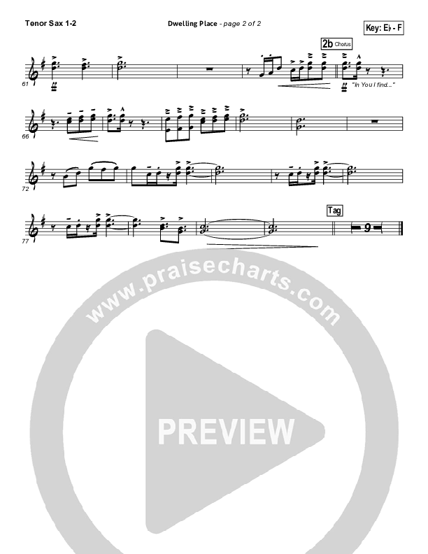 Dwelling Place Tenor Sax 1/2 (Gateway Worship)